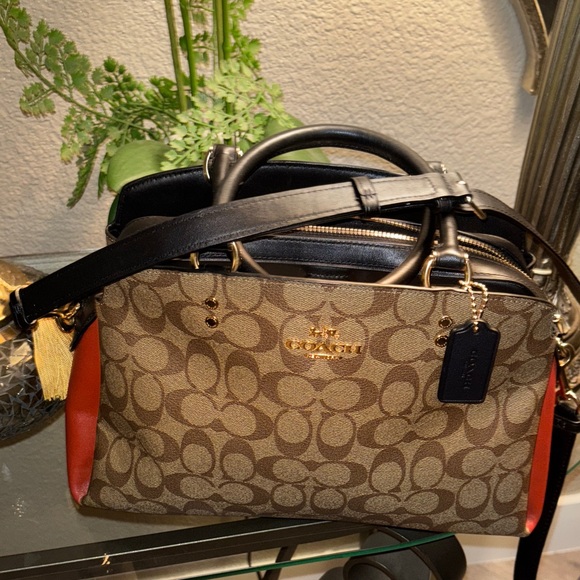 Coach Brown and Red Signature Tote - Picture 1 of 11